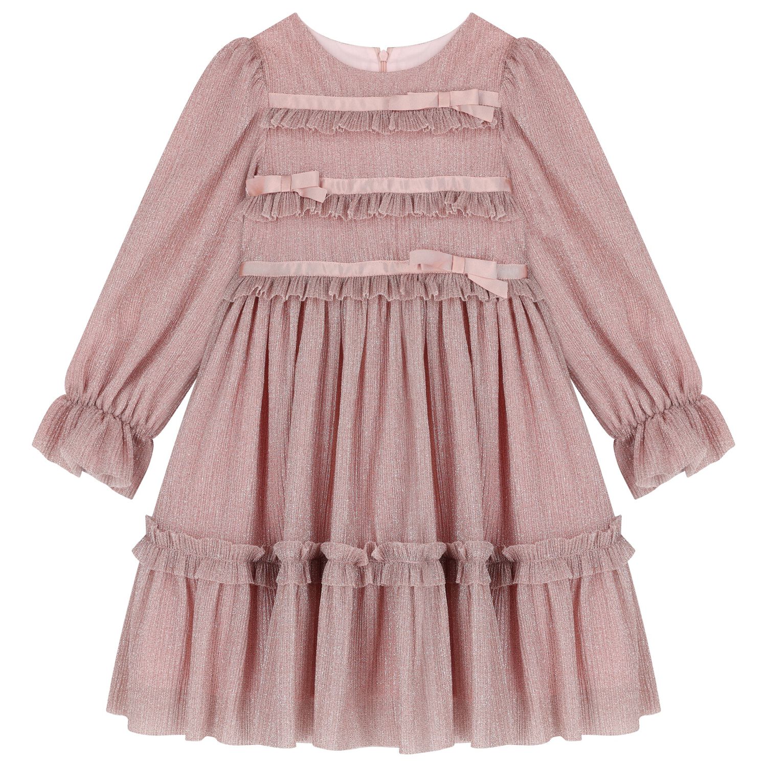 Girls Pink Glittery Plisse Dress, 1, hi-res