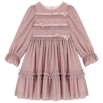 Girls Pink Glittery Plisse Dress