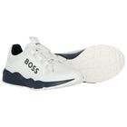 Boys White Logo Trainers, 1, hi-res