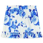 Girls White & Blue Floral Skirt, 1, hi-res