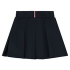 Girls Navy blue Logo Pleated Skirts, 1, hi-res