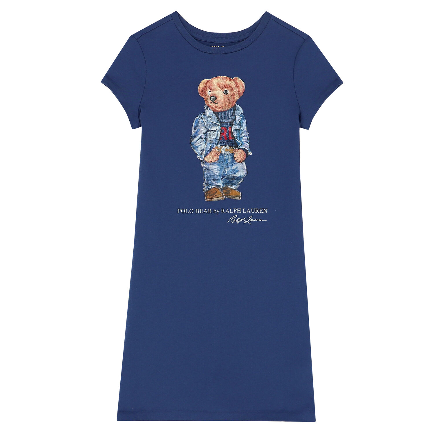 Girls Navy Bear Dress, 1, hi-res