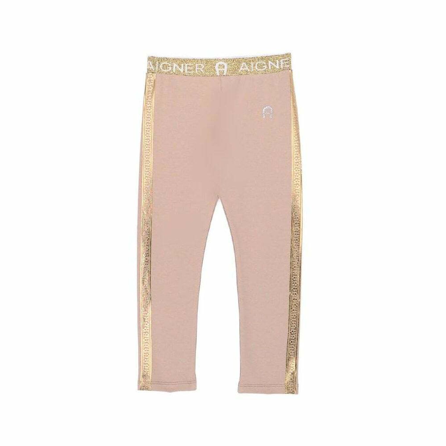 Girls Nude & Gold Logo Leggings, 1, hi-res