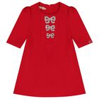 Girls Red Embellished Crepe Dress, 2, hi-res
