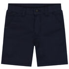 Younger Boys Navy Blue Chino Shorts, 1, hi-res