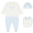 Baby Boys White & Blue Logo Babygrow Gift Set, 2, hi-res