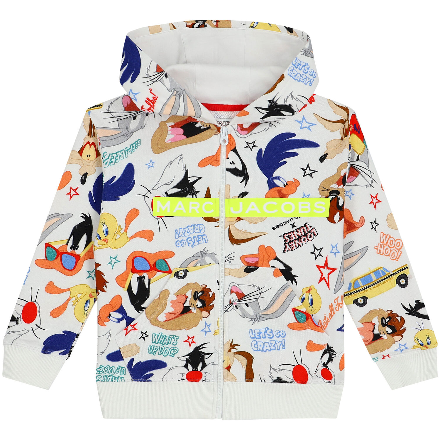 White Looney Tunes Zip Up Top, 1, hi-res