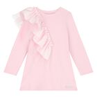 Girls Pink Logo Ruffled Dress, 1, hi-res