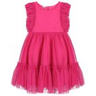 Girls Pink Ruffled Tulle Dress, 1, hi-res