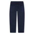 Boys Navy Blue Logo Trousers, 2, hi-res
