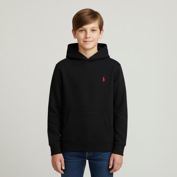 Boys Black Logo Hooded Top