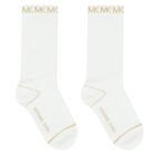 Girls White & Gold Logo Socks, 1, hi-res