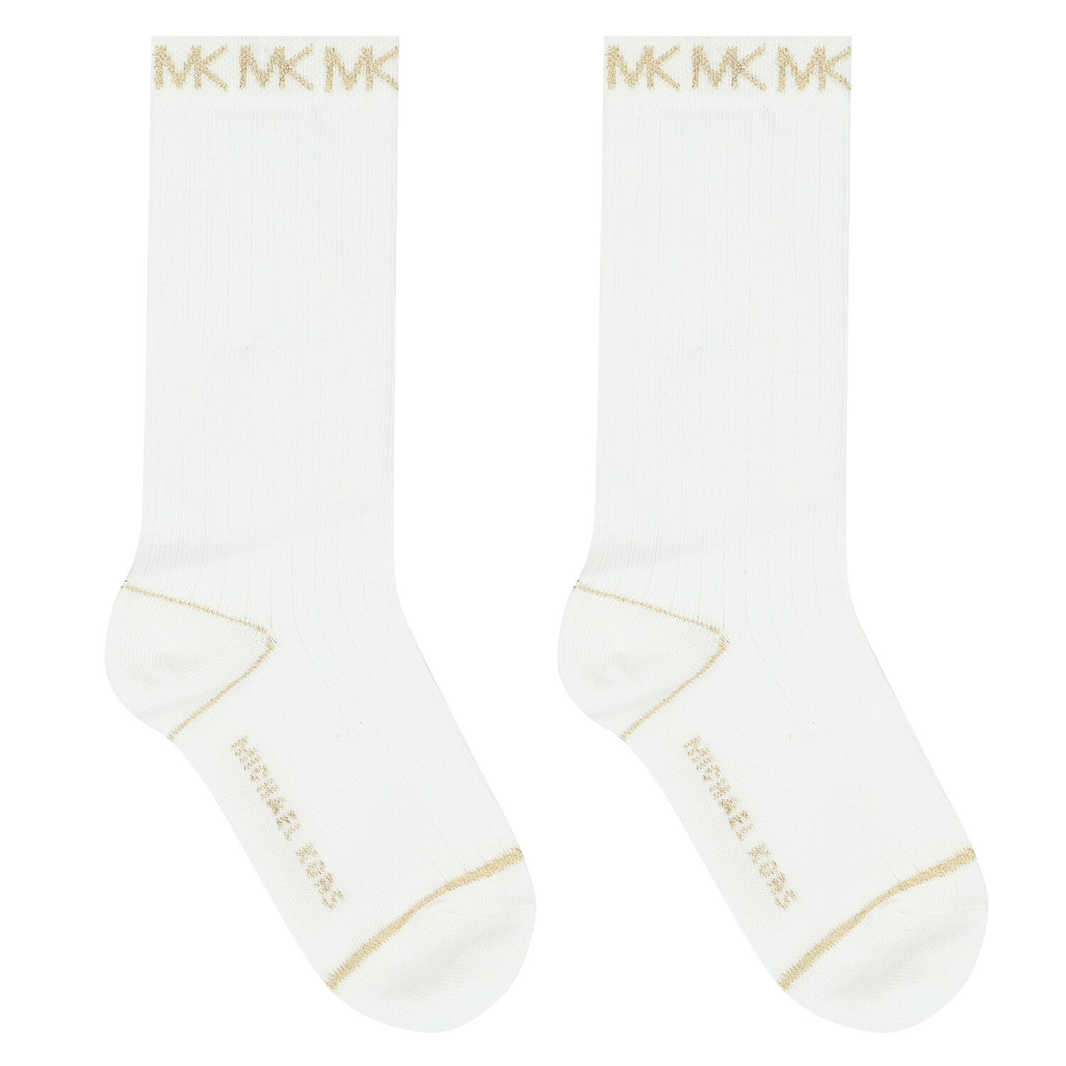 Girls White & Gold Logo Socks, 1, hi-res