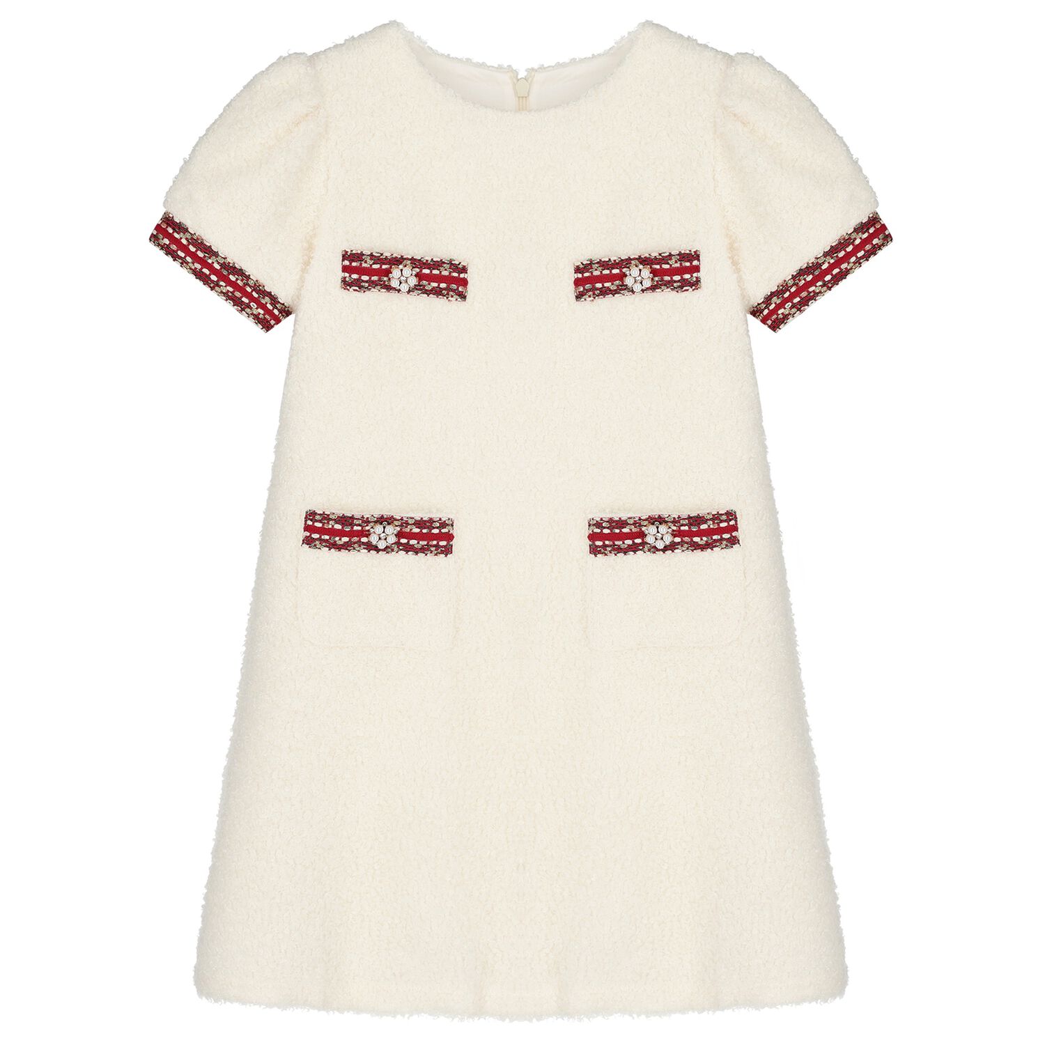 Girls Ivory Boucl&eacute; Dress, 1, hi-res