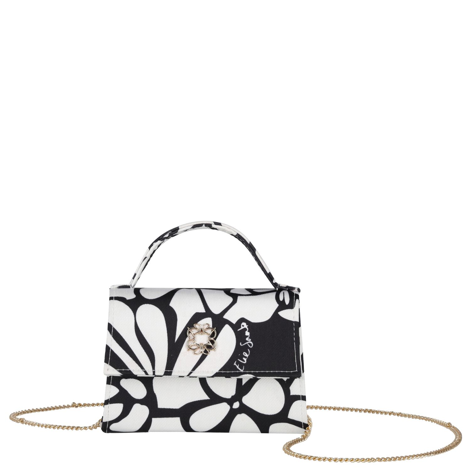 Girls White & Black Floral Handbag, 1, hi-res
