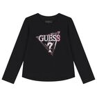 Girls Black Logo Long Sleeve Top, 4, hi-res