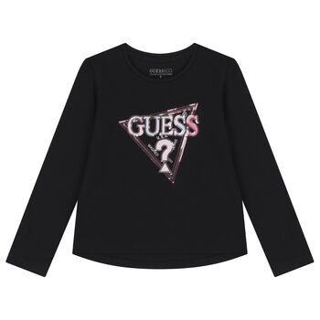 Girls Black Logo Long Sleeve Top