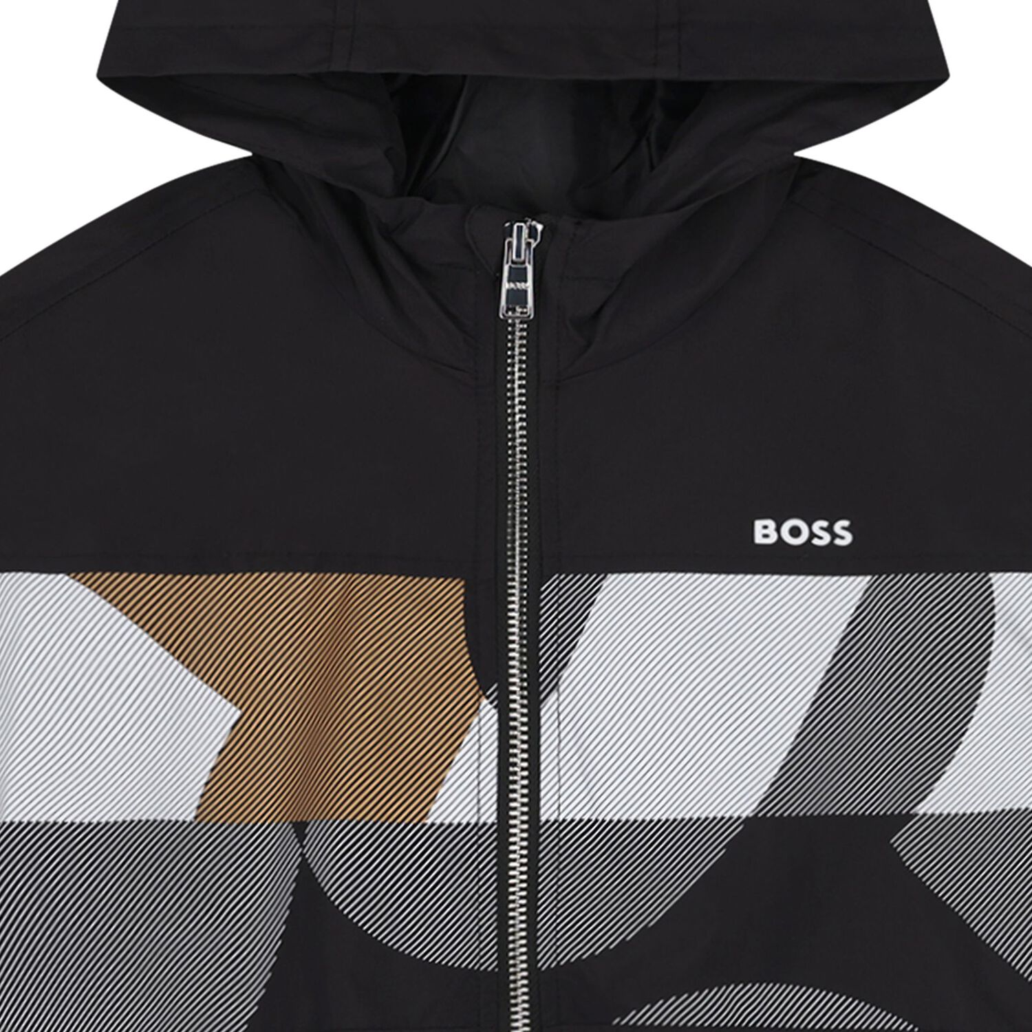 Boys Black Logo Hooded Zip Up Top, 1, hi-res
