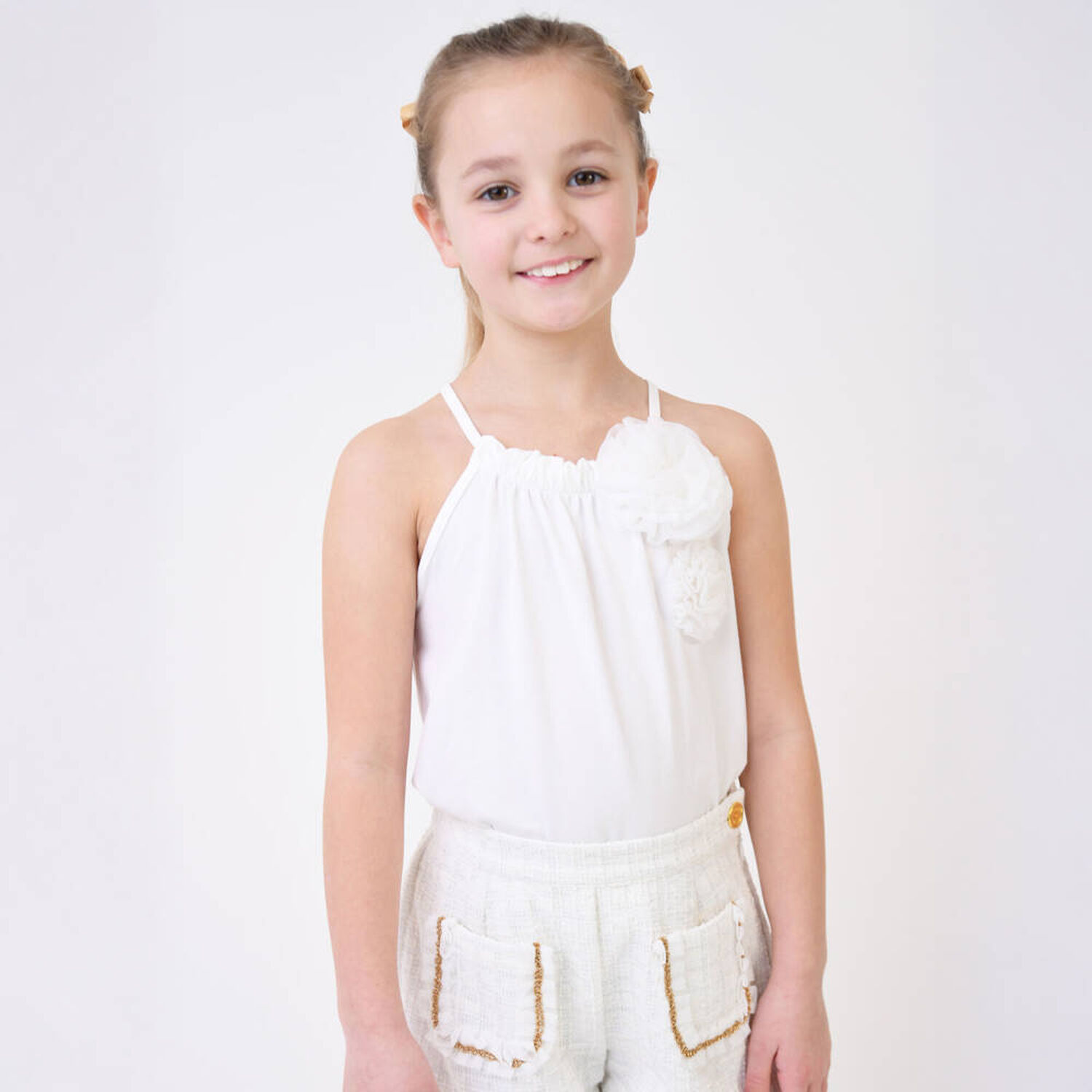 Girls Ivory Flower Top, 2, hi-res