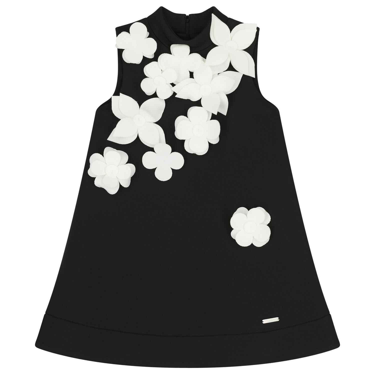 Girls Black & White Floral Dress, 1, hi-res