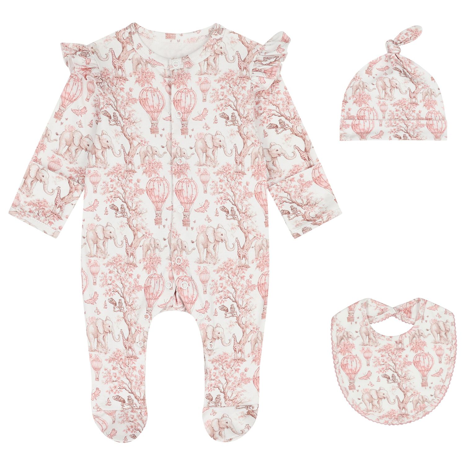 Baby Girls White & Pink Africa Babygrow Gift Set, 1, hi-res
