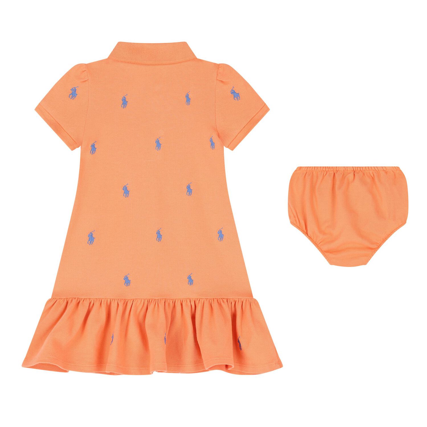 Baby Girls Orange Cotton Polo Dress, 1, hi-res
