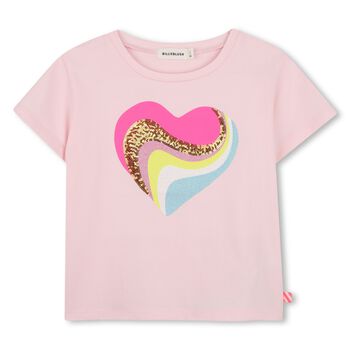 Girls Pink Embellished Heart T-Shirt