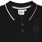 Younger Boys Black Logo Polo Shirt, 1, hi-res