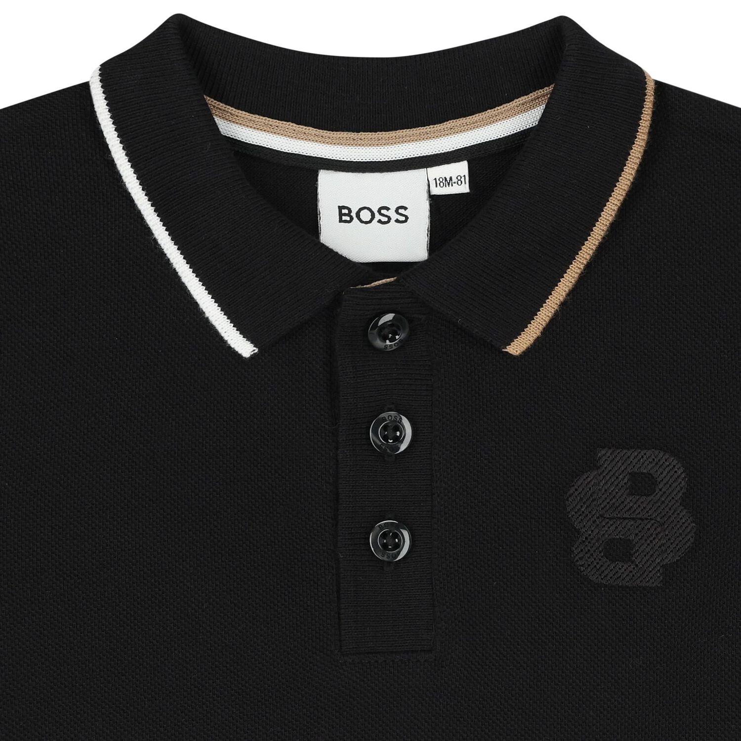 Younger Boys Black Logo Polo Shirt, 1, hi-res