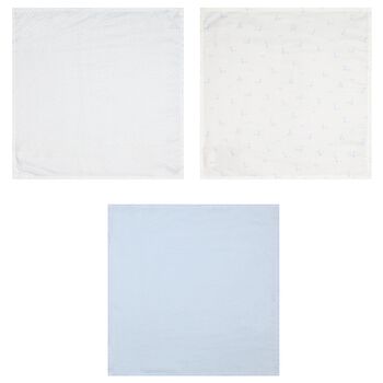 Baby Boys Ivory & Blue Muslin Swaddles ( 3-Pack )