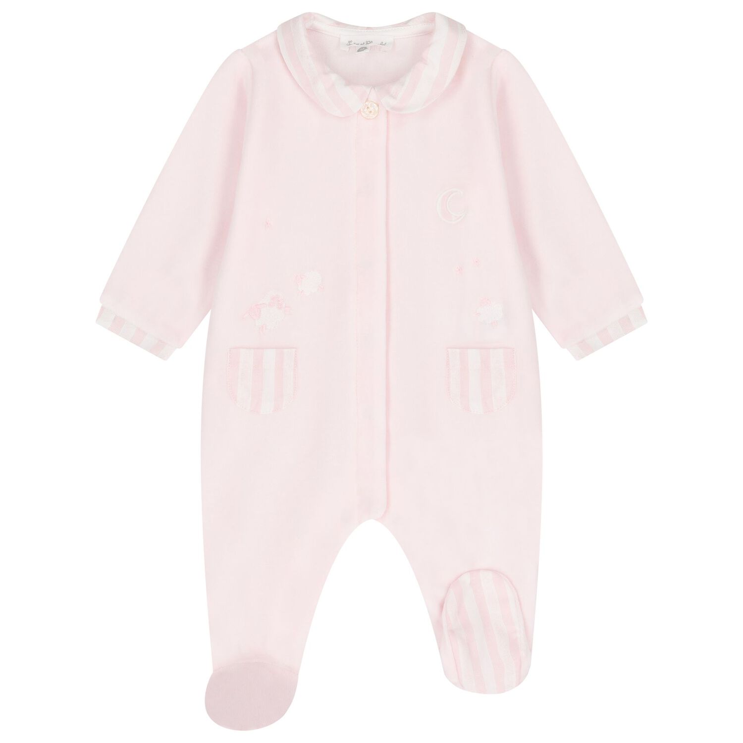 Baby Girls Pink Velour Sheep Babygrow, 2, hi-res