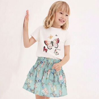 Girls Blue Butterflies Logo Skirt
