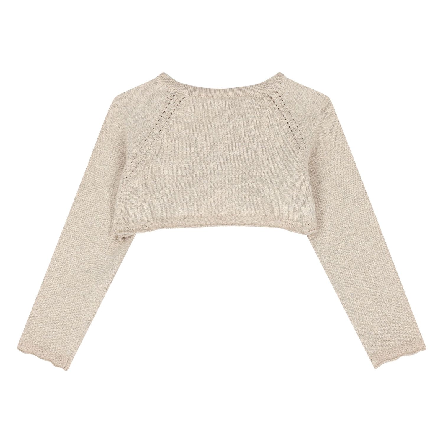 Younger Girls Beige Knitted Cardigan, 1, hi-res