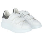 White & Silver Logo Trainers, 3, hi-res