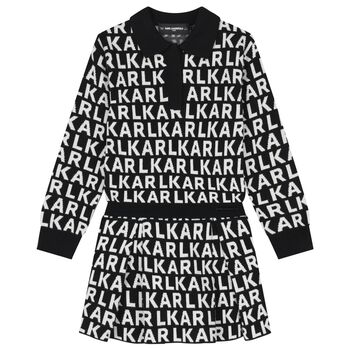 Girls Black & White Logo Polo Dress