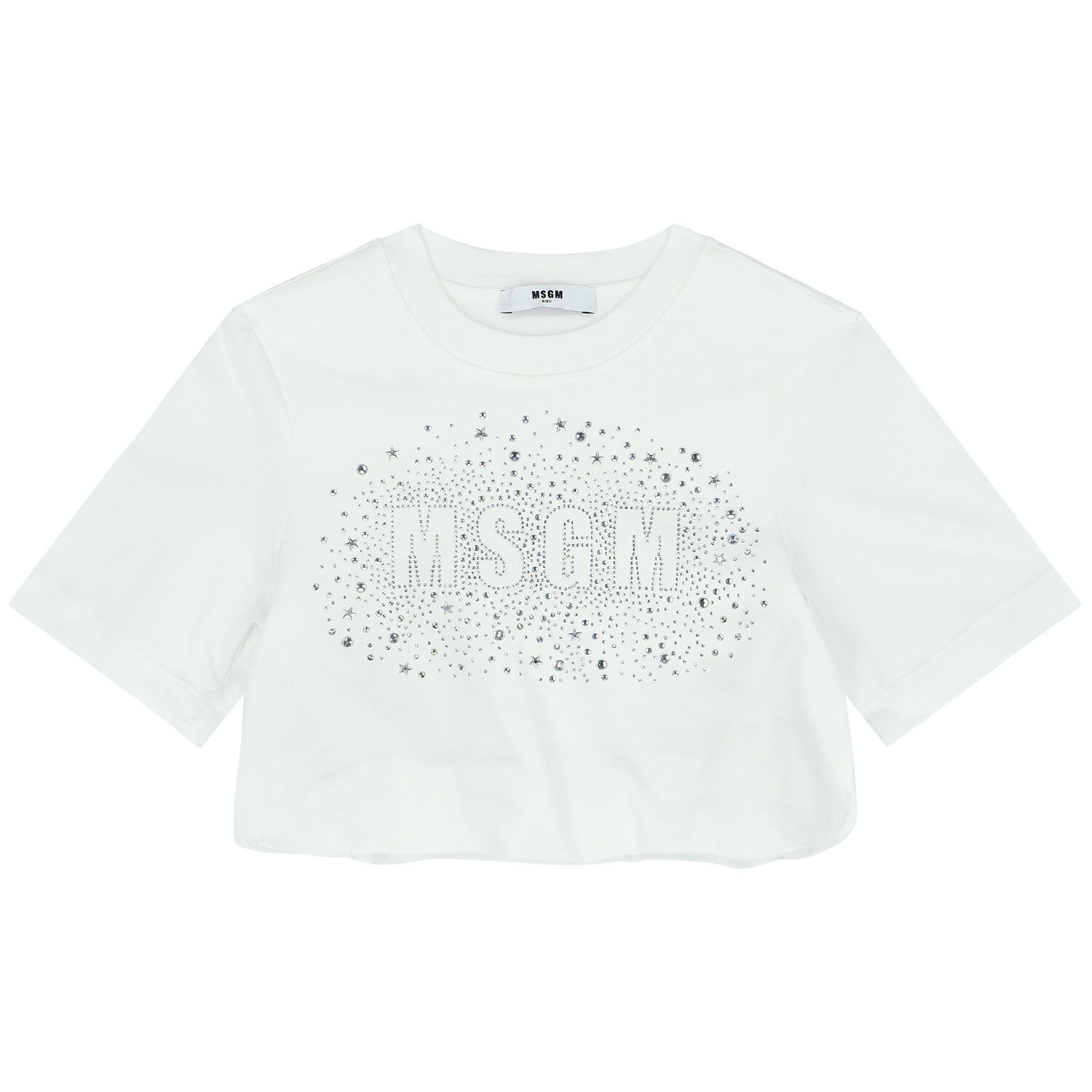Girls White Embellished Logo Crop Top, 1, hi-res