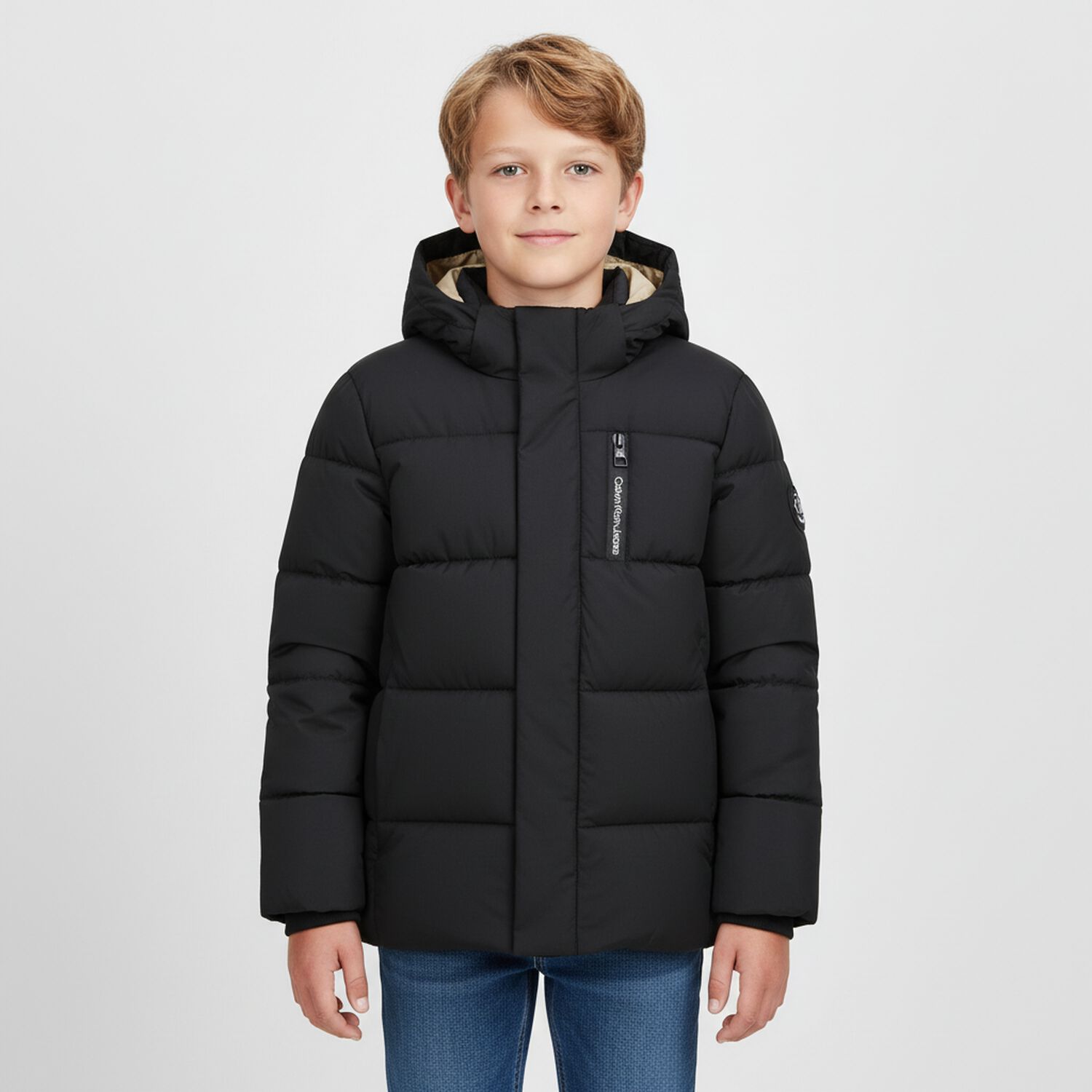 Boys Black Logo Padded Puffer Jacket, 2, hi-res