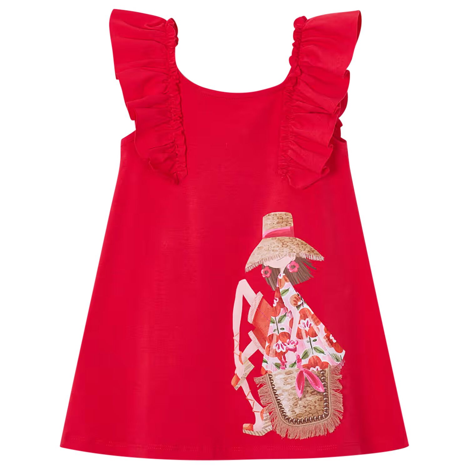 Girls Red Ruffled Dress, 3, hi-res