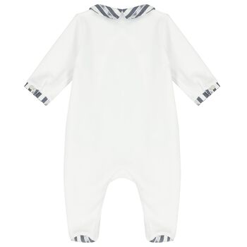 Baby Boys White & Navy Blue Babygrow