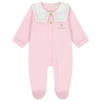 Baby Girls White & Pink Logo Babygrow