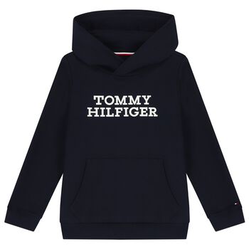 Boys Navy Blue Logo Hooded Top