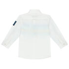Younger Boys White Logo Striped Shirt, 1, hi-res