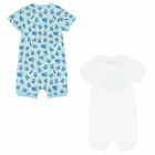 Baby Boys White & Blue Teddy Logo Rompers, 1, hi-res