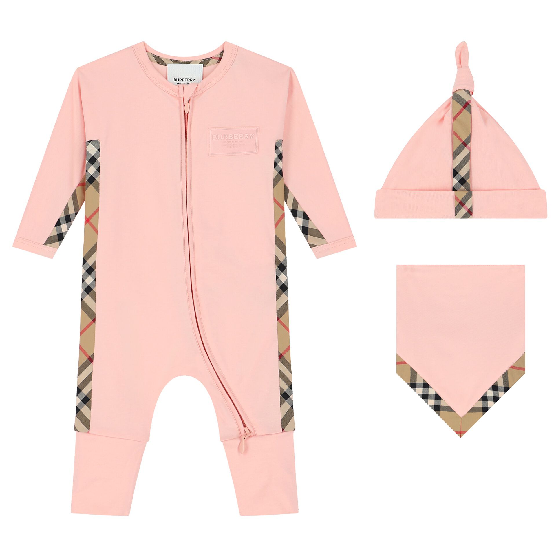 Burberry Baby Girls Pink Beige Romper Gift Set Junior Couture UK