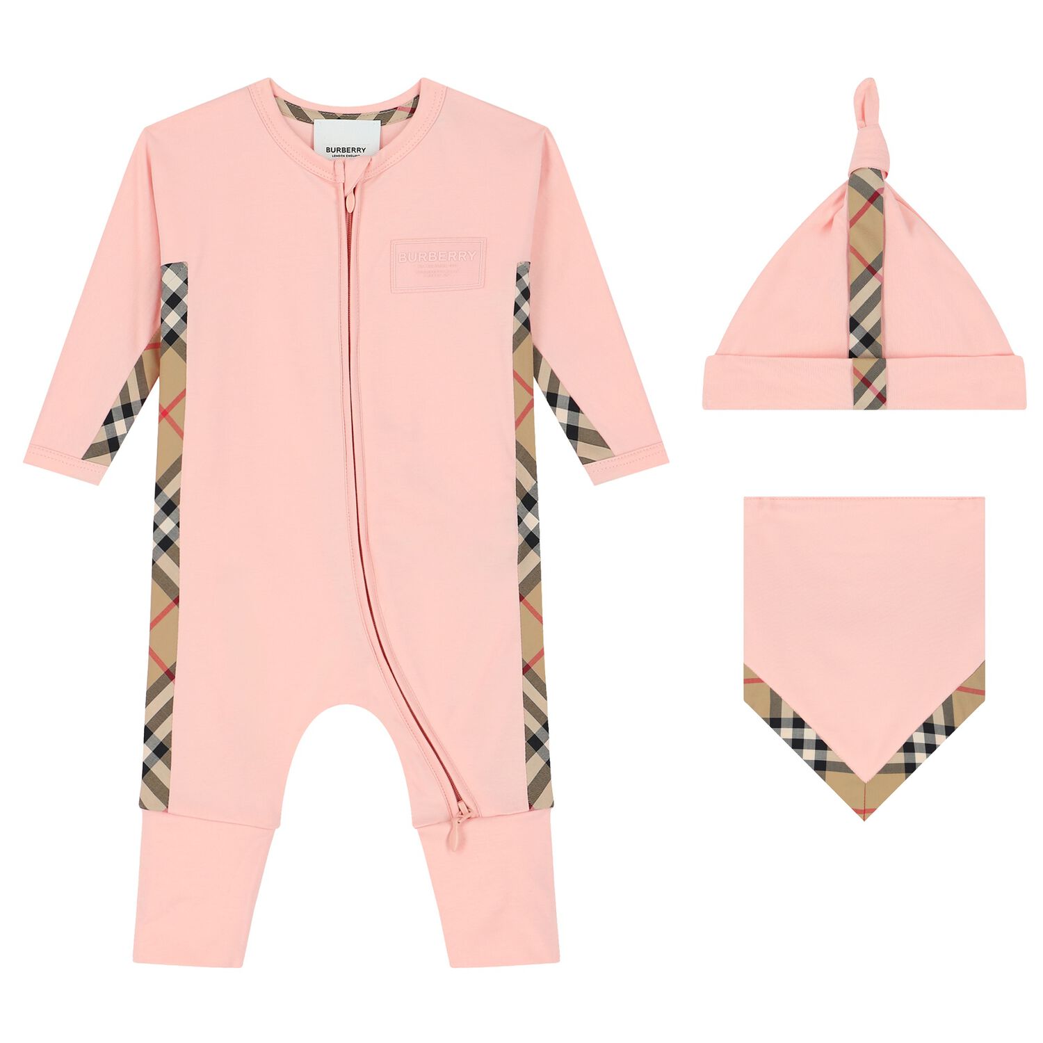 Baby Girls Pink & Beige Romper Gift Set, 3, hi-res