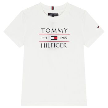 Boys White Flag Logo Cotton T-Shirt