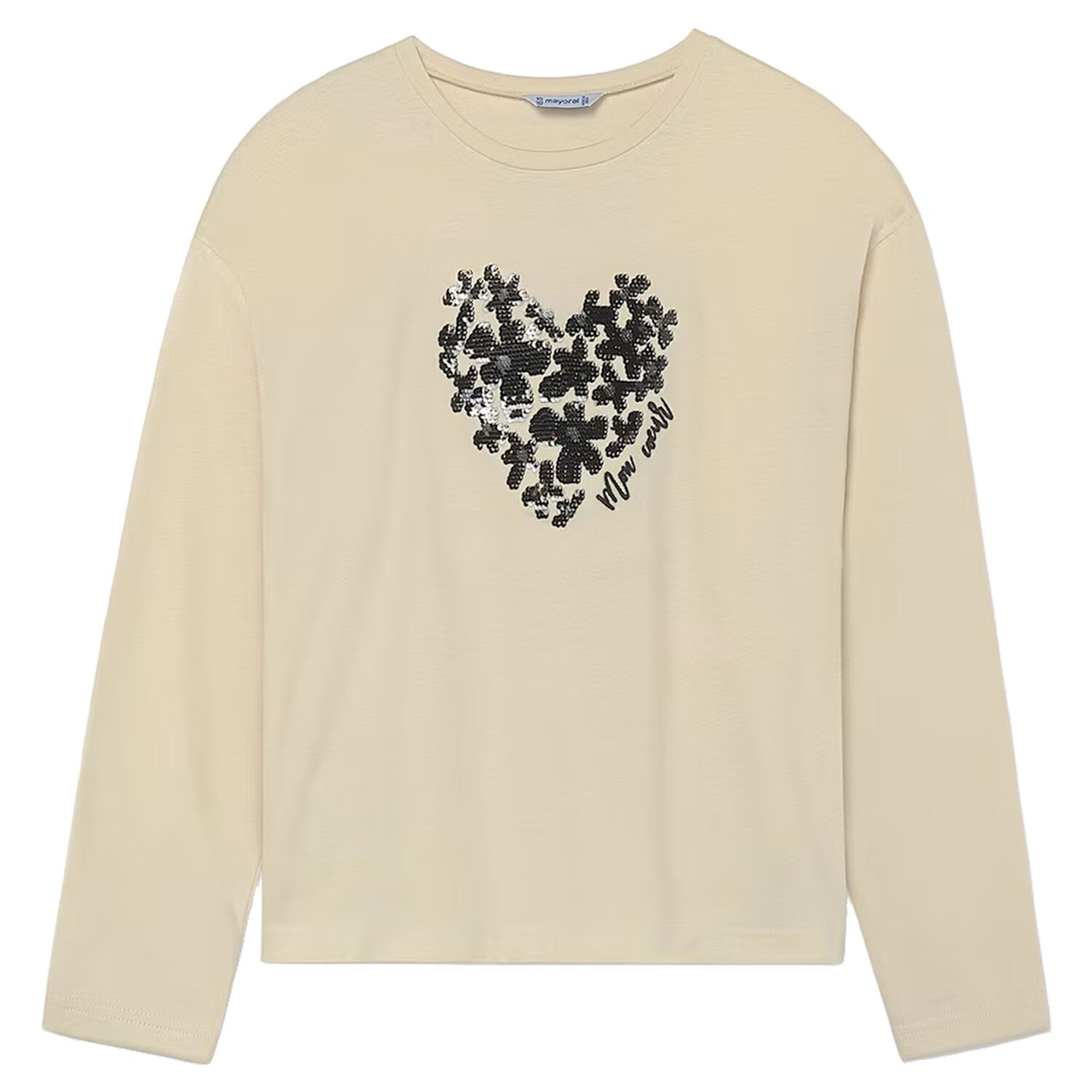 Girls Beige Embellished Long Sleeve Top, 1, hi-res