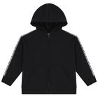 Black Logo Hooded Zip Up Top, 1, hi-res
