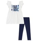 Girls White & Navy Blue Leggings Set, 2, hi-res