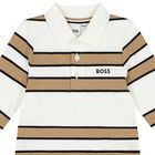 Baby Boys White & Beige Logo Striped Polo Shirt, 1, hi-res